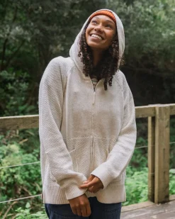Damen Cove Bio-Baumwoll Strick Hoodie mit Reißverschluss- Off White