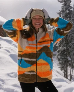 Damen Fairbanks Fleecejacke mit durchgehendem Reißverschluss aus Sherpa-Fleece – Mountain Sunset Multi
