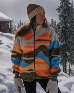Damen Fairbanks Fleecejacke mit durchgehendem Reißverschluss aus Sherpa-Fleece – Mountain Sunset Multi