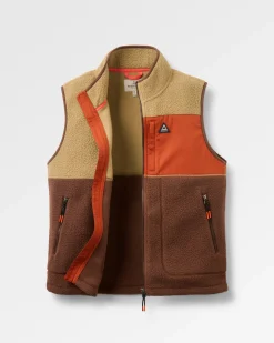 Damen Home Weste mit durchgehendem Reißverschluss aus Sherpa – Biscuit/Chestnut