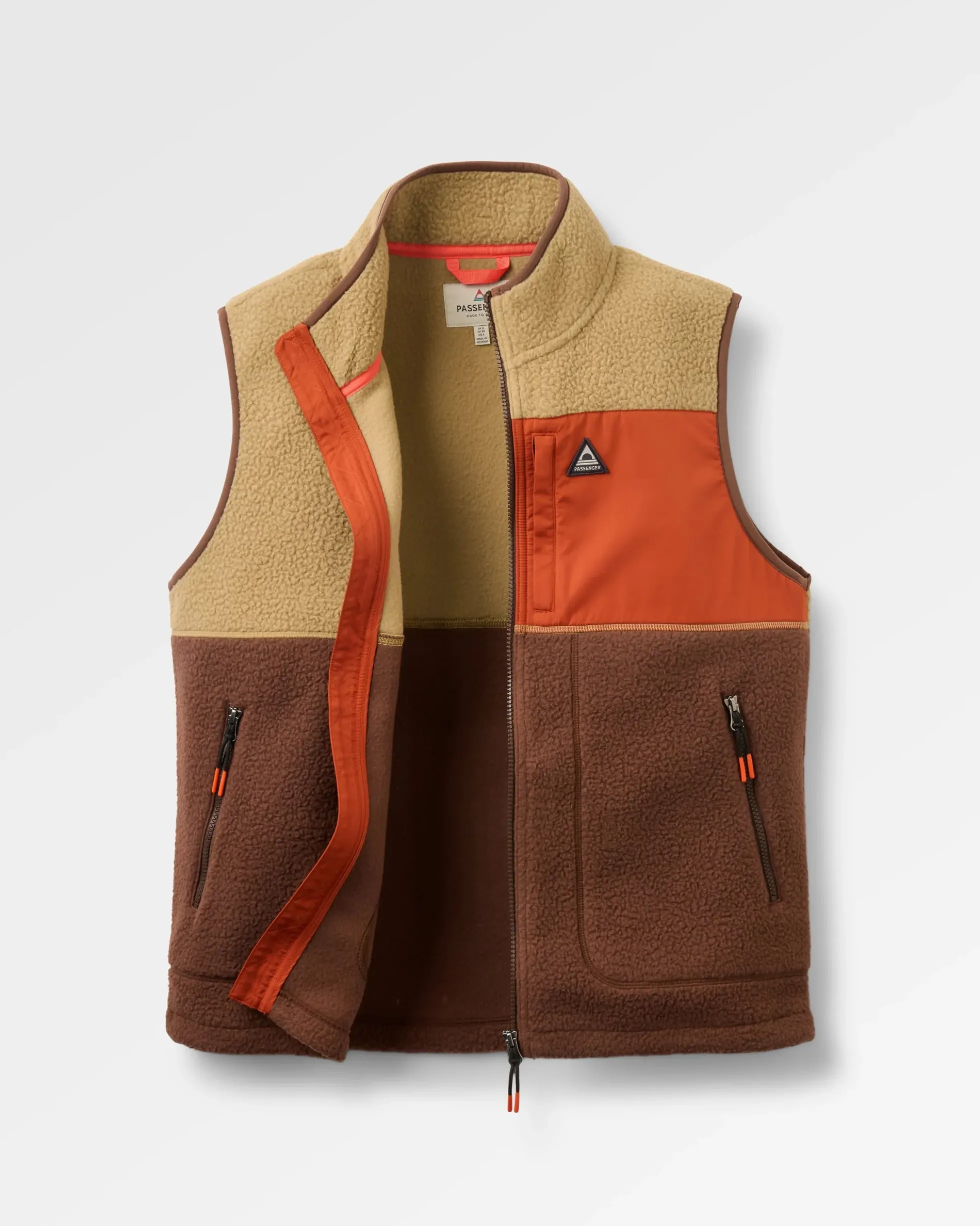 Damen Home Weste mit durchgehendem Reißverschluss aus Sherpa – Biscuit/Chestnut