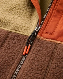Damen Home Weste mit durchgehendem Reißverschluss aus Sherpa – Biscuit/Chestnut