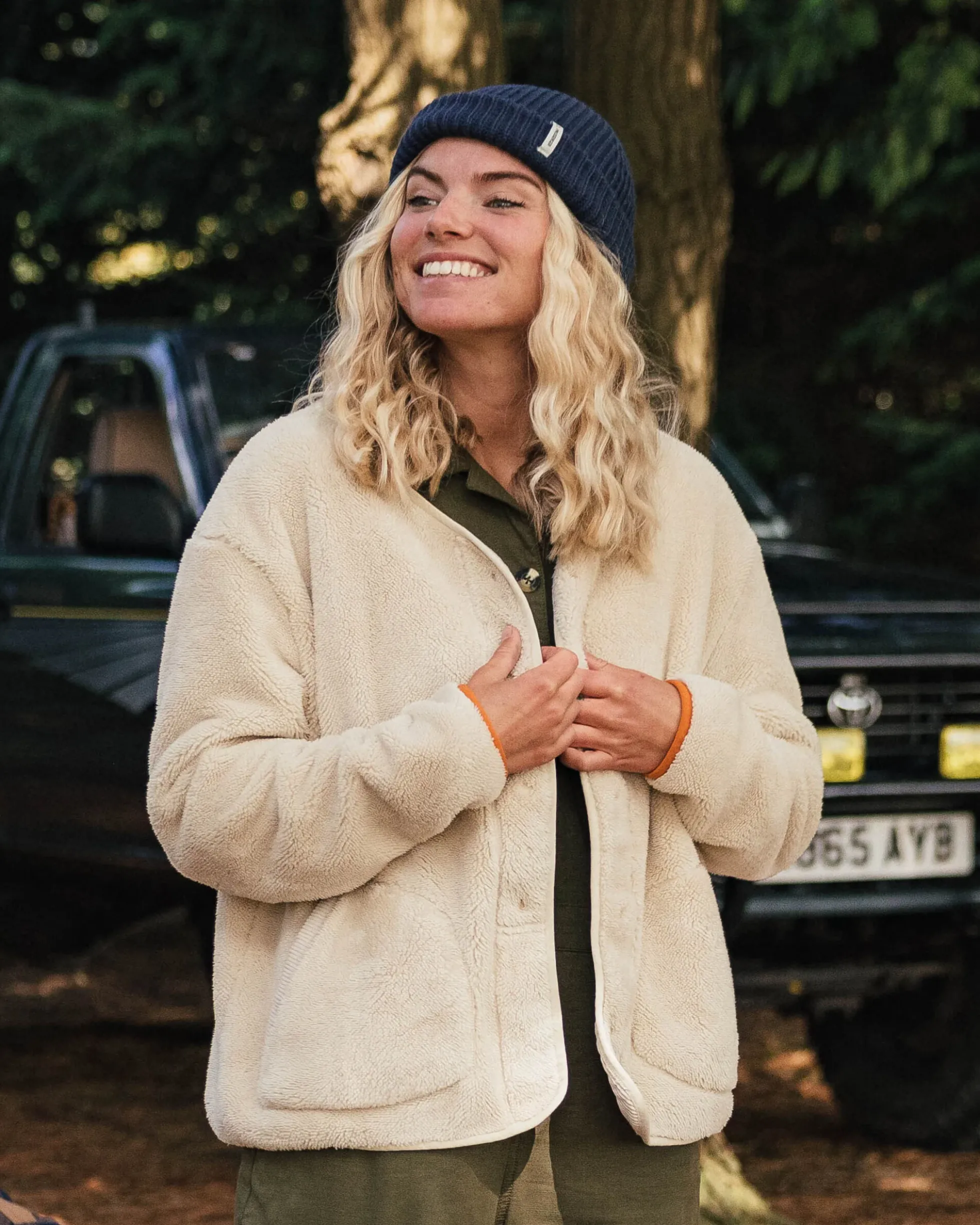 Damen Iris Fleecejacke ohne Kragen – Hafer