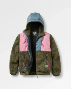 Damen Joy Full-Zip gefütterter Kapuzenpullover aus Sherpa-Fleece – Staubiges Olivgrün