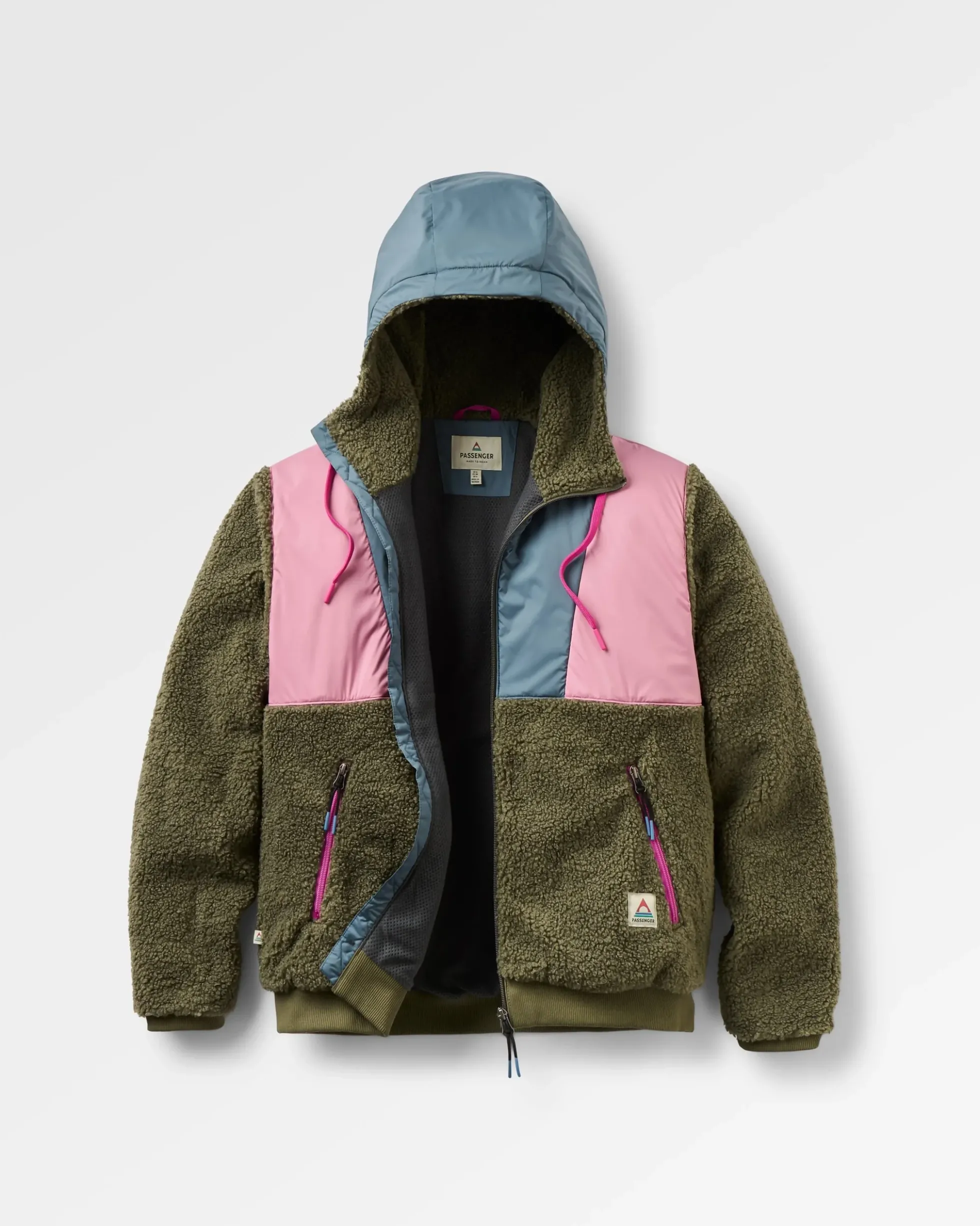 Damen Joy Full-Zip gefütterter Kapuzenpullover aus Sherpa-Fleece – Staubiges Olivgrün