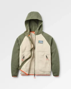Damen North Coast Sherpa-Fleecejacke mit Reißverschluss – Staubiges Oliv/Oatmeal