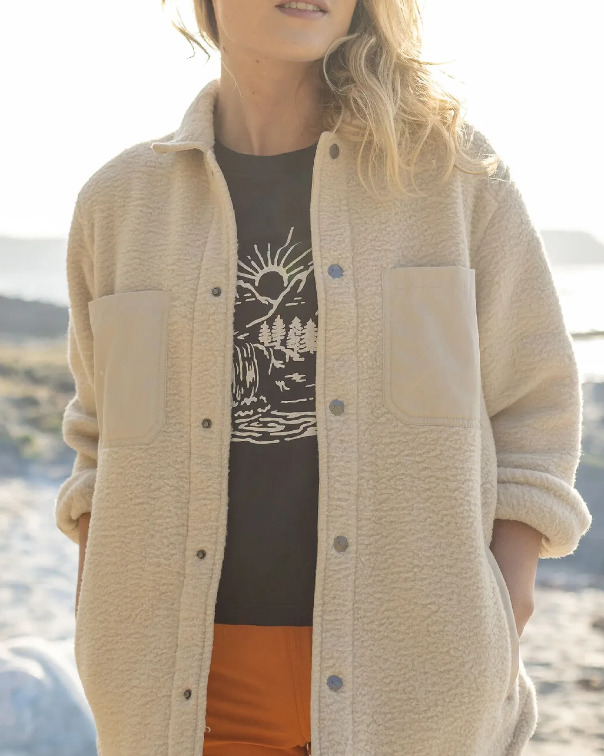 Damen Rappel Sherpa Fleece Oversized Shirt