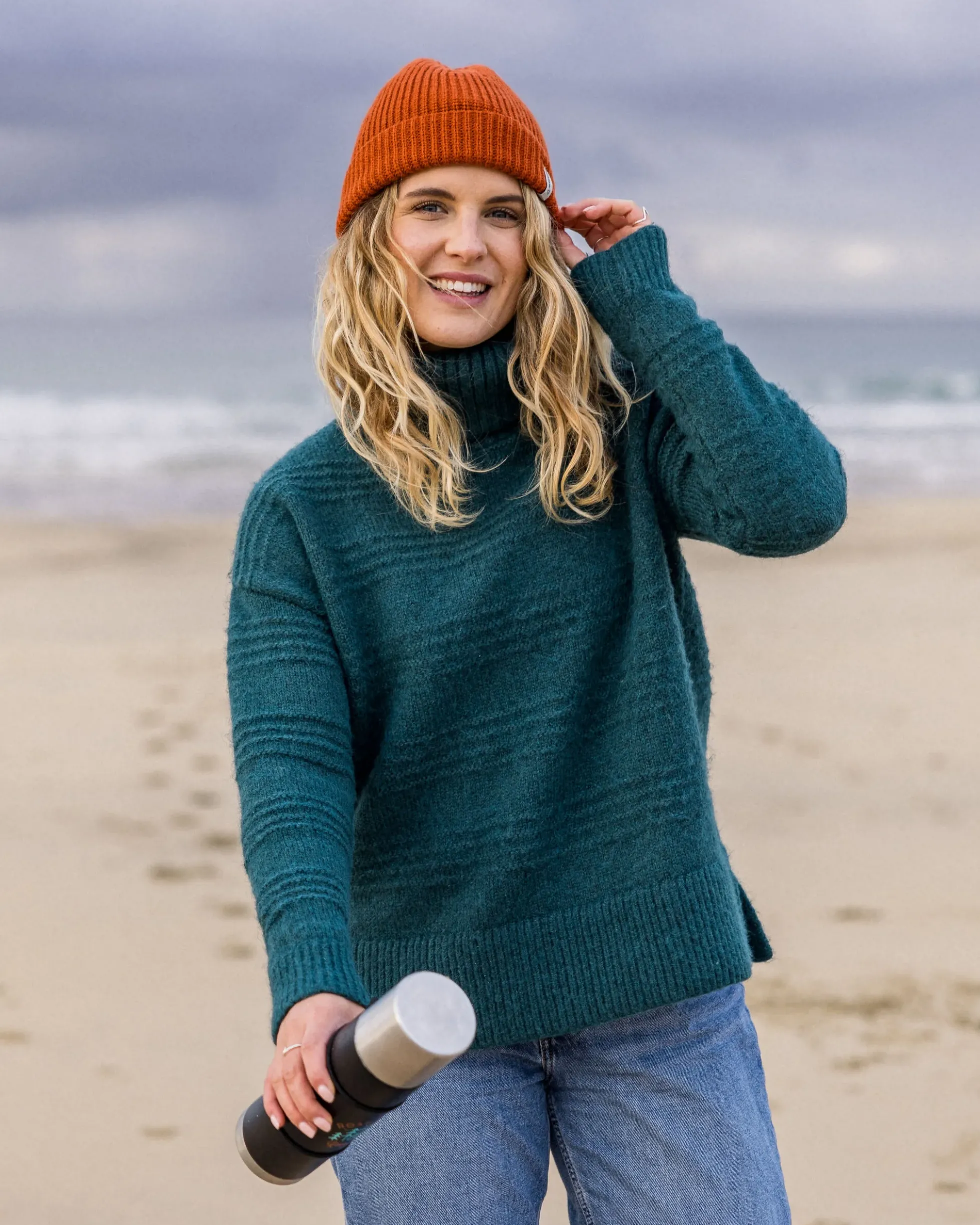 Damen Snug Polo Neck Gestrickter Pullover