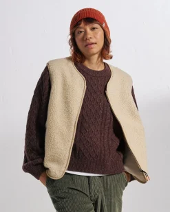 Damen Tawny Kragenlose Deep-Pile Sherpa Weste