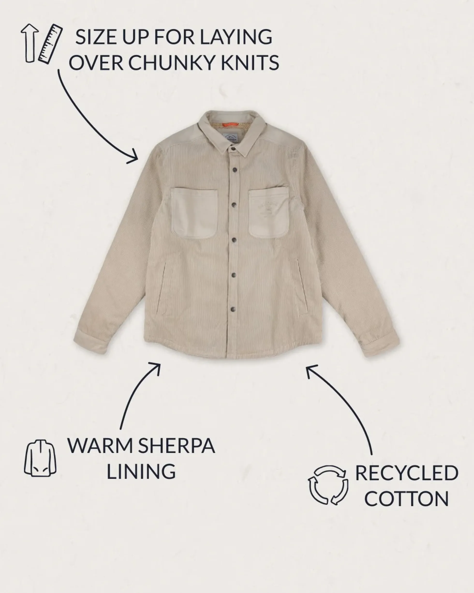 Herren Kodiak Sherpa gefüttertes Cord Overshirt