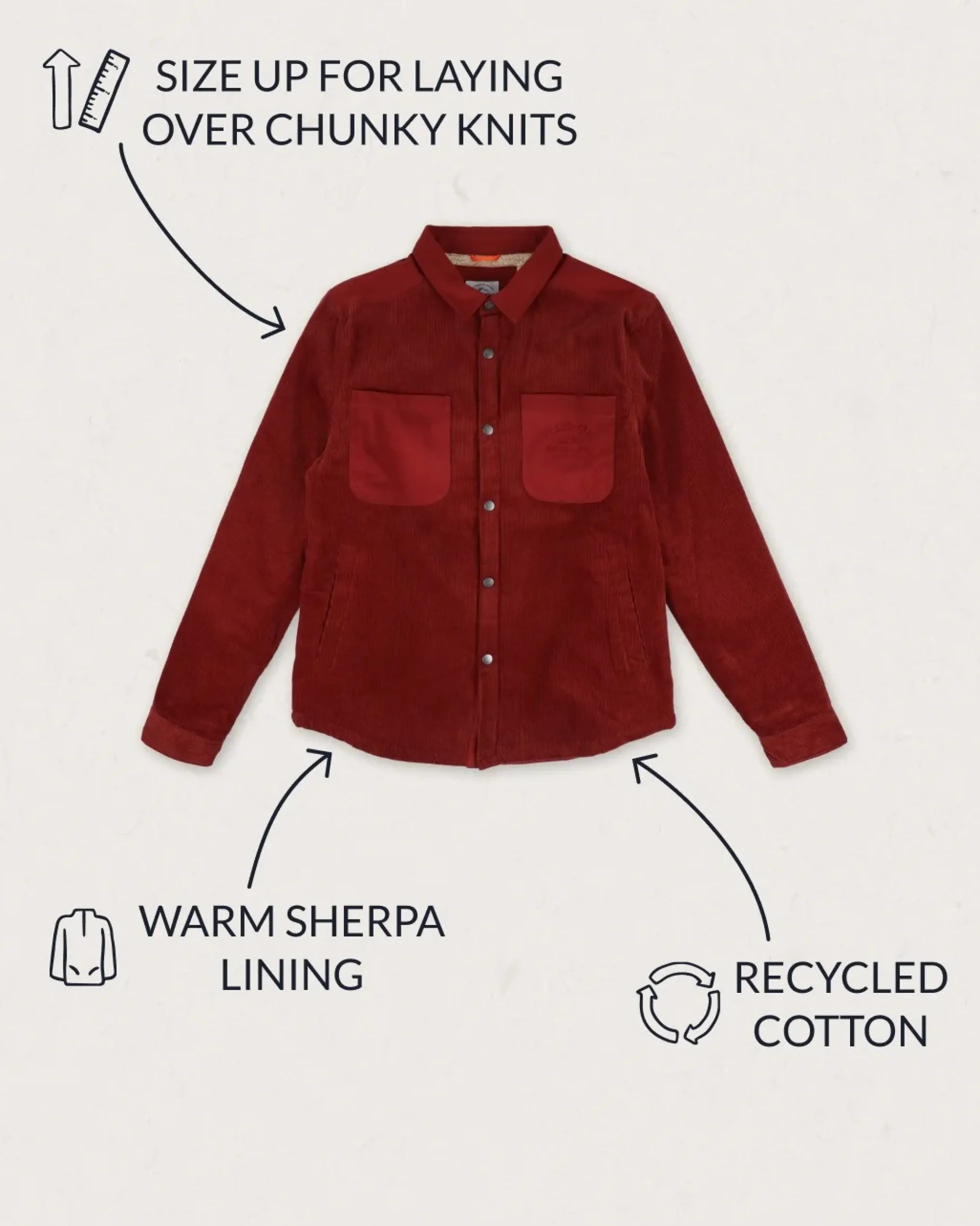 Herren Kodiak Sherpa gefüttertes Cord Overshirt