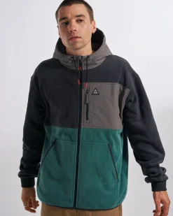Herren Woodland Fleecejacke mit Kapuze und Reißverschluss – Faded Black/Deep Ocean