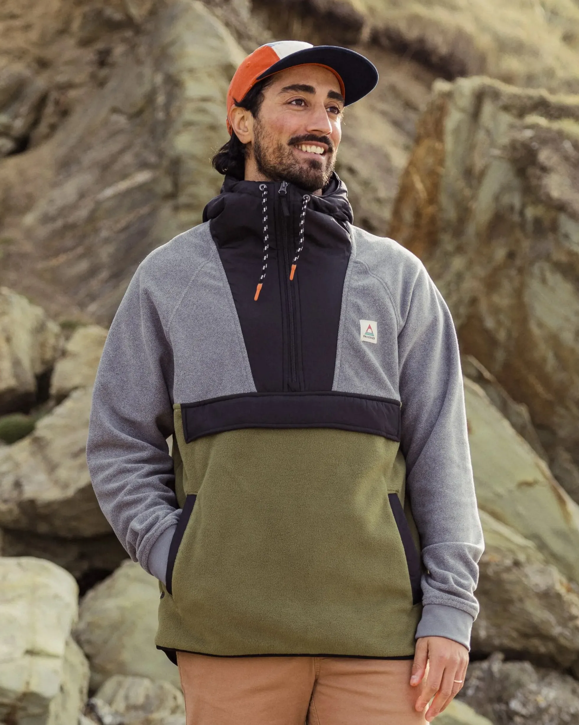 Herren Woodland Kapuzenpullover aus Polarfleece mit 1/2 Reißverschluss
