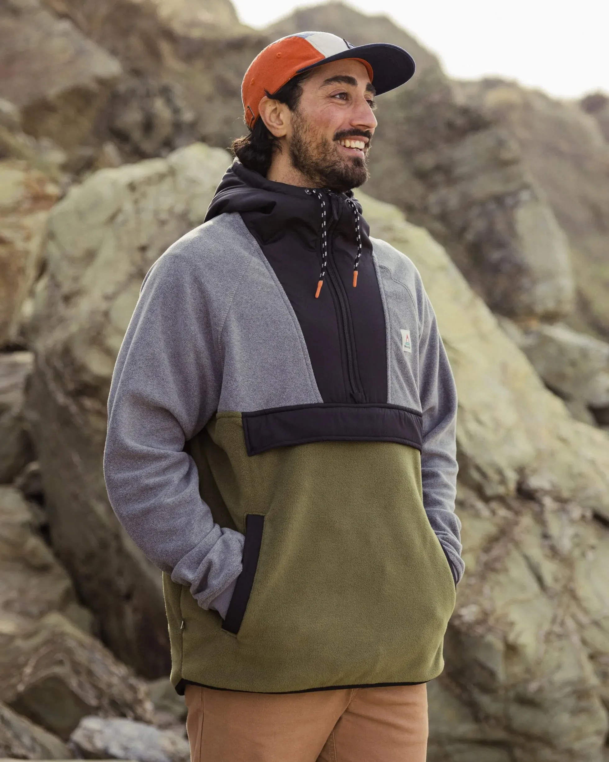 Herren Woodland Kapuzenpullover aus Polarfleece mit 1/2 Reißverschluss