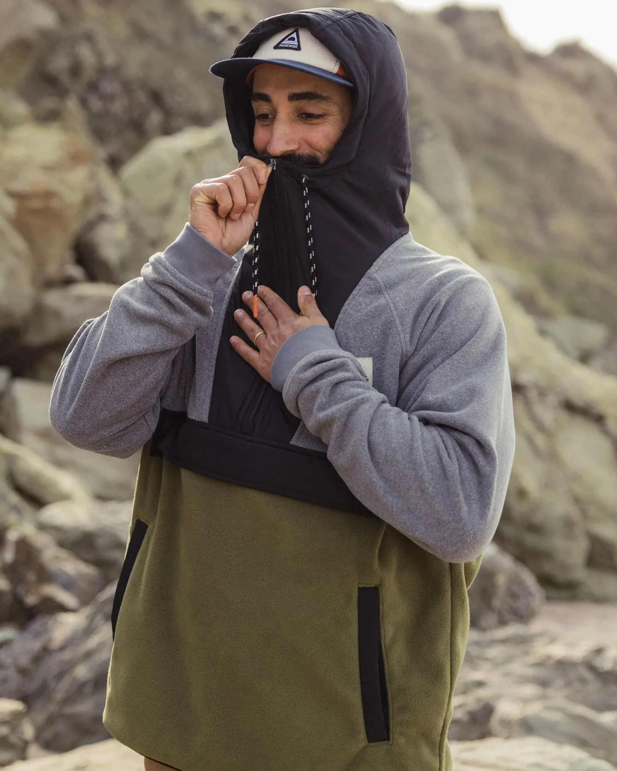 Herren Woodland Kapuzenpullover aus Polarfleece mit 1/2 Reißverschluss