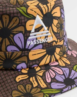 Schattierter natürliche Fischerhut – Florales Gitter Espresso