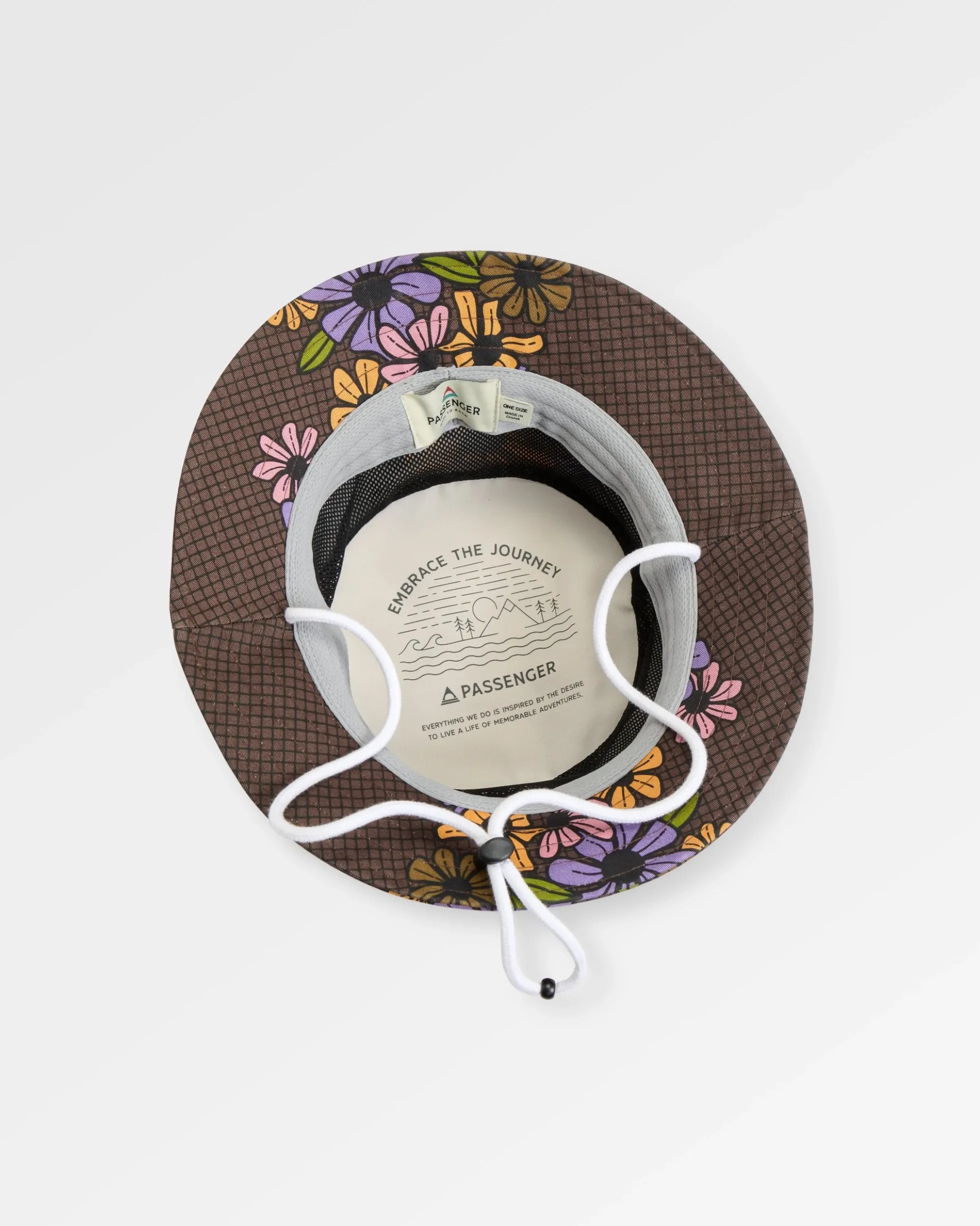 Schattierter natürliche Fischerhut – Florales Gitter Espresso